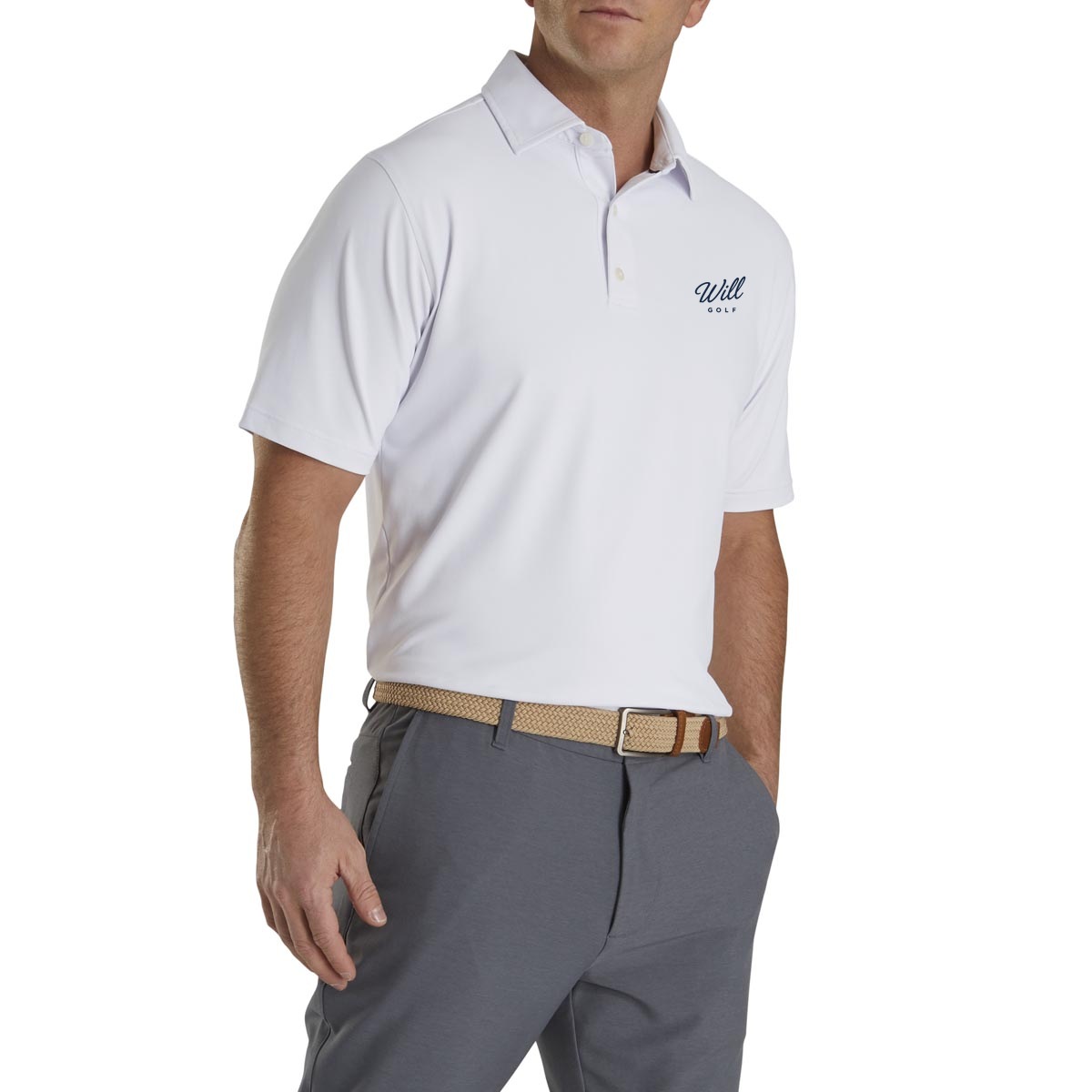 Will Golf FootJoy ProDry Performance Solid Pique Golf Shirts with script logo on the front left chest