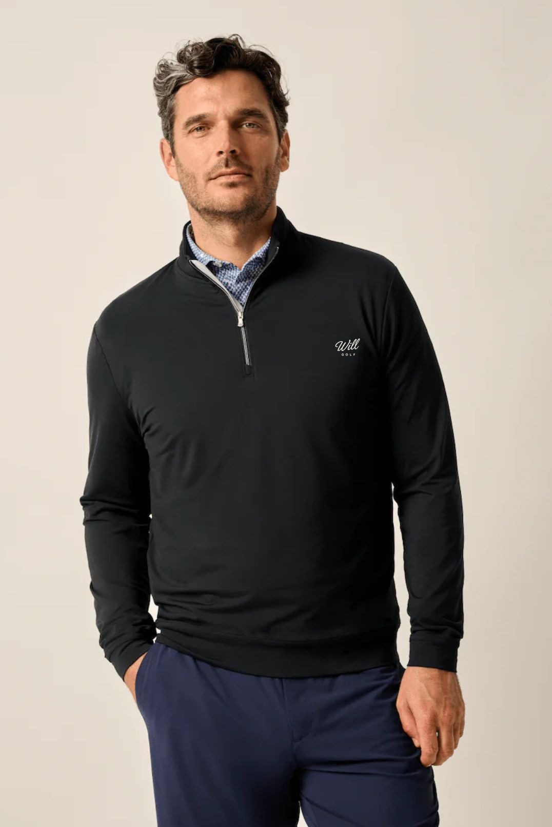 Will Golf johnnie-O Motion Performance Quarter-Zip Golf Pullovers with script logo on the front left chest