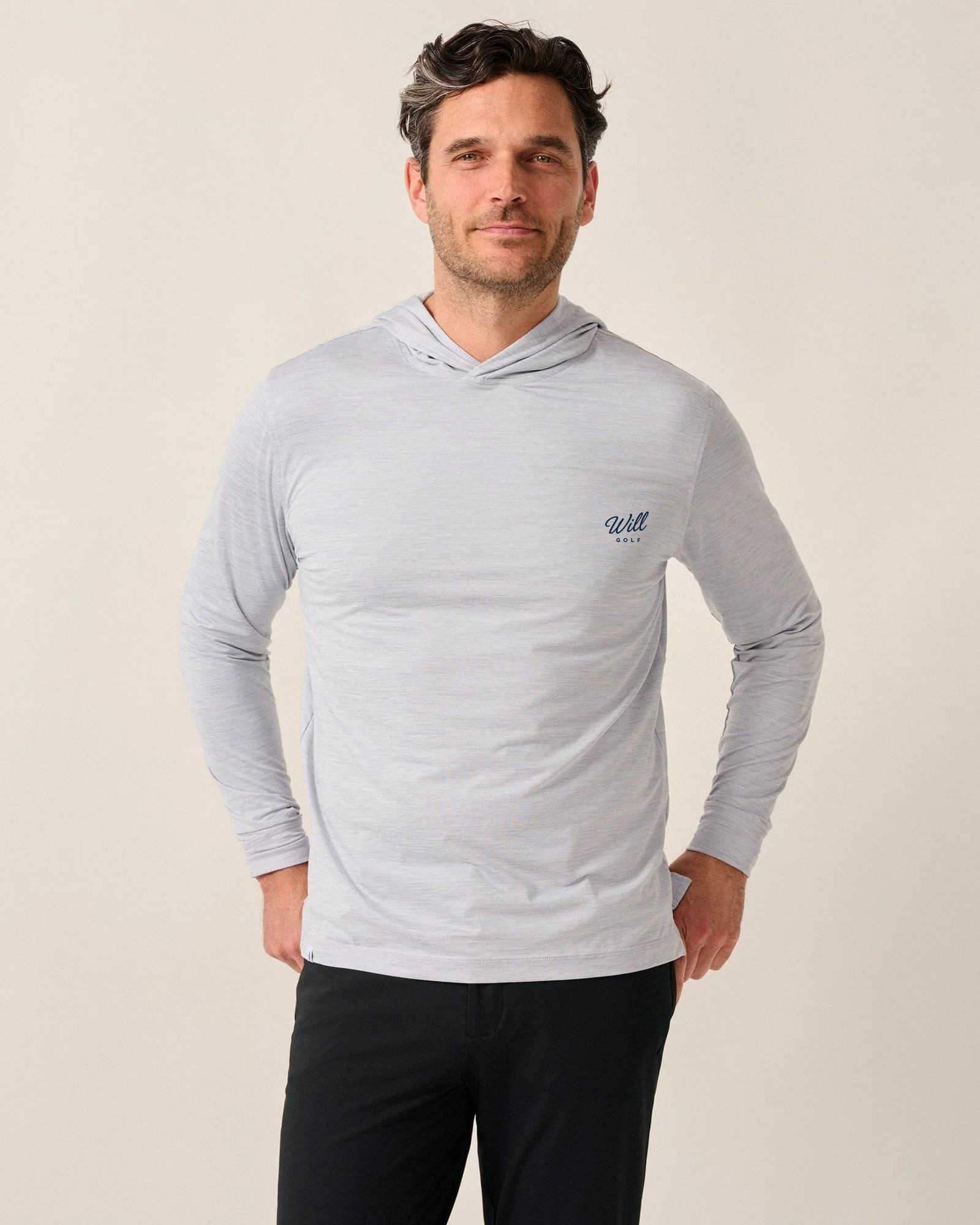 Will Golf johnnie-O Talon Featherweight Performance Golf Hoodies with script logo on the front left chest