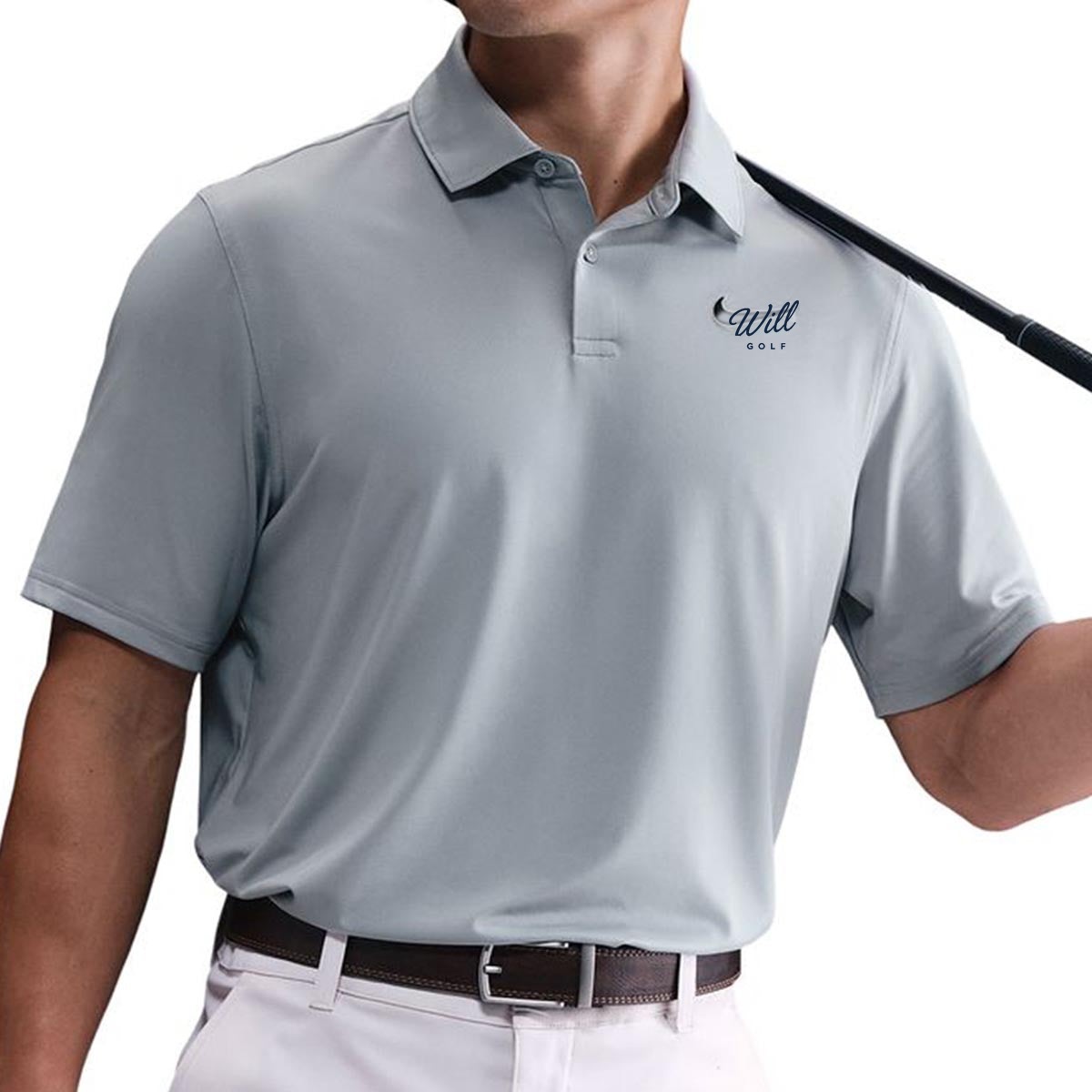 Will Golf Nike Dri-FIT Velocity Solid Golf Shirts with script logo on the front left chest