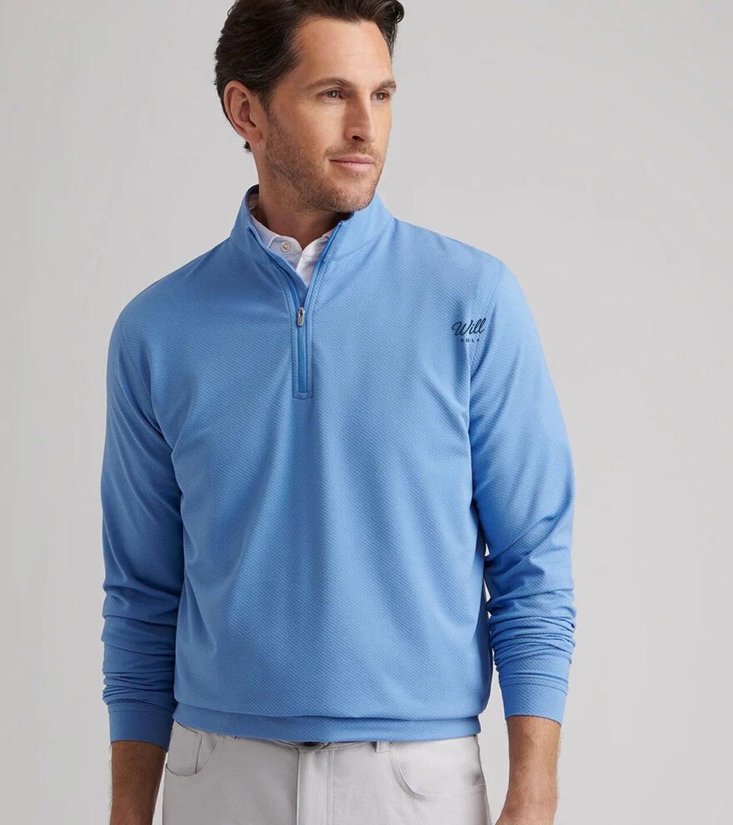 Will Golf Peter Millar Perth Cross-Hatch Performance Quarter-Zip Golf Pullovers with script logo on the front left chest