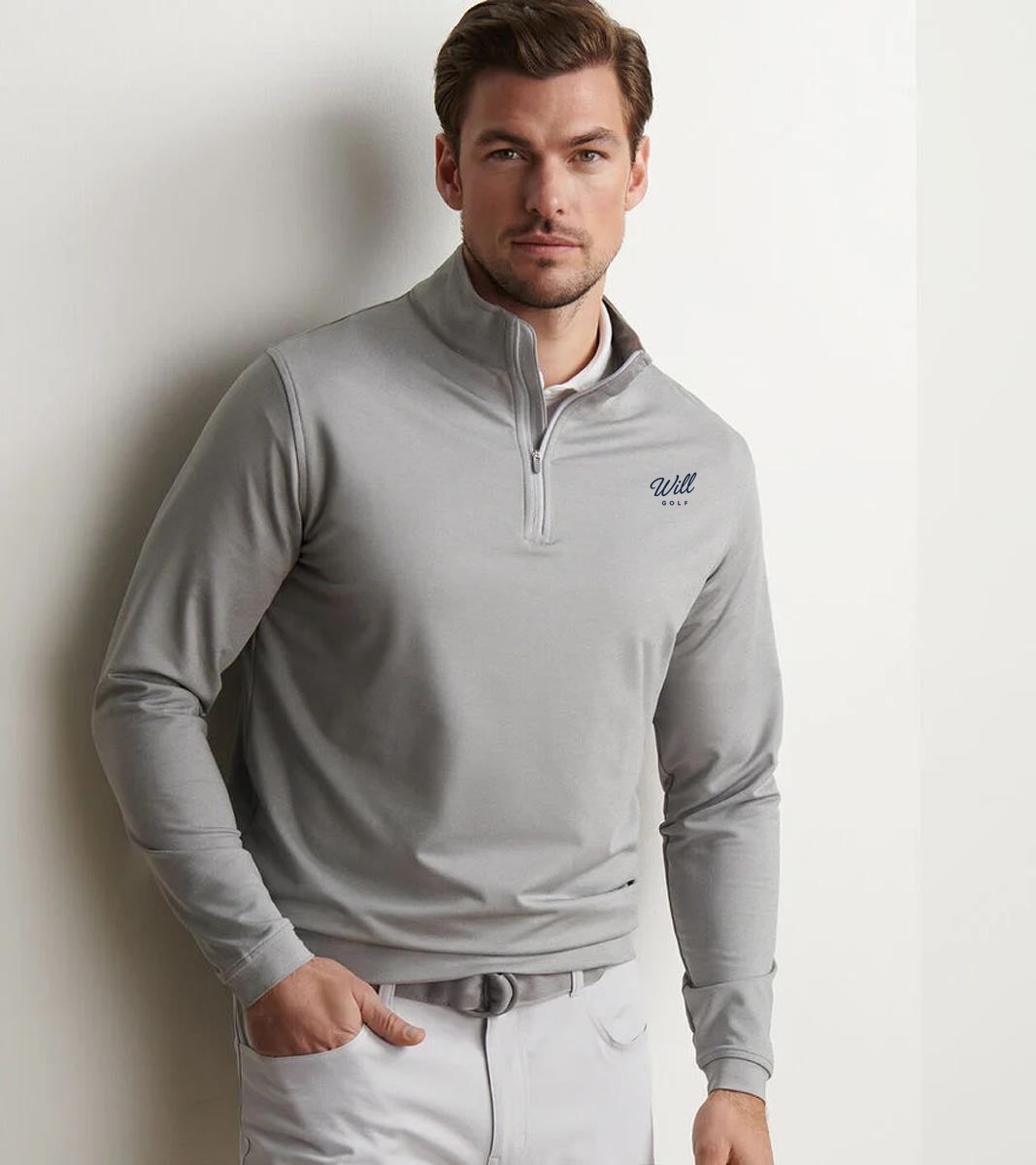 Will Golf Peter Millar Perth Melange Performance Quarter-Zip Golf Pullovers with script logo on the front left chest
