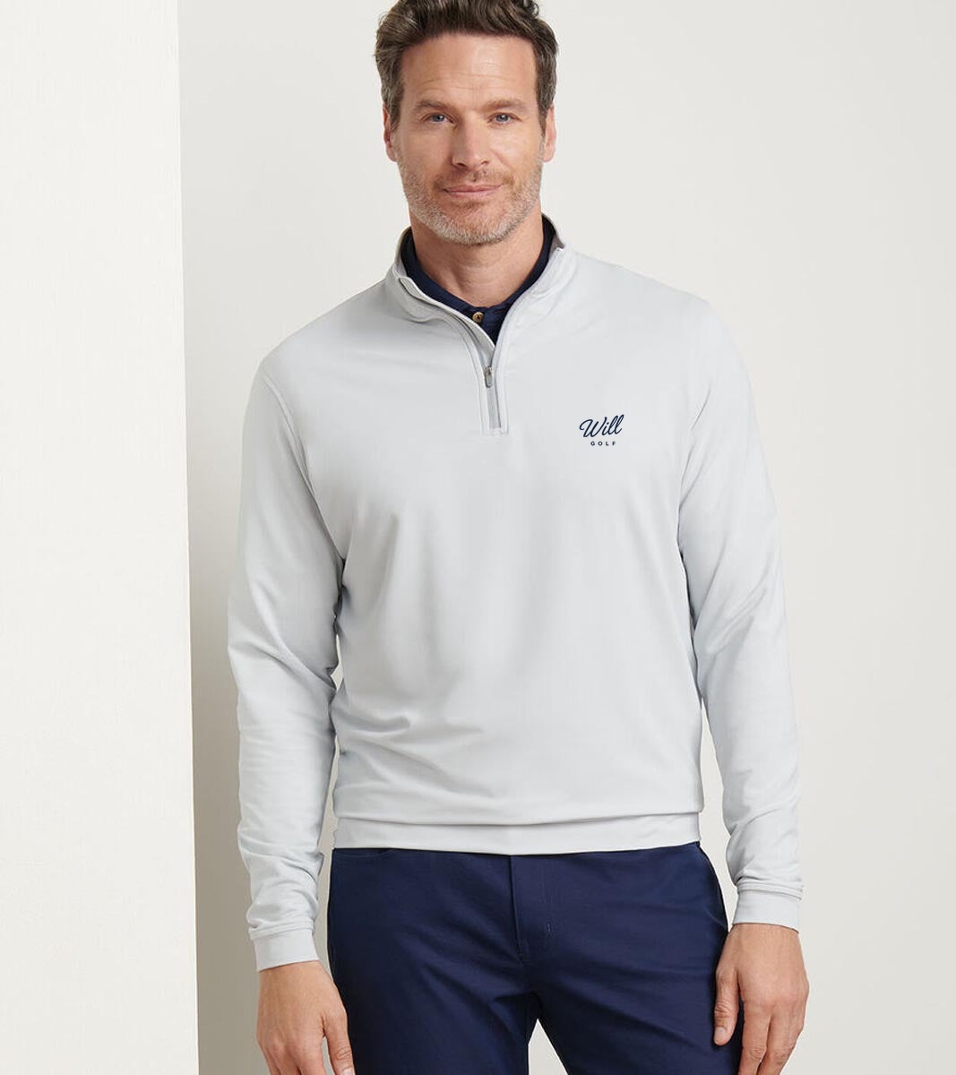 Will Golf Peter Millar Perth Performance Quarter-Zip Golf Pullovers with script logo on the front left chest