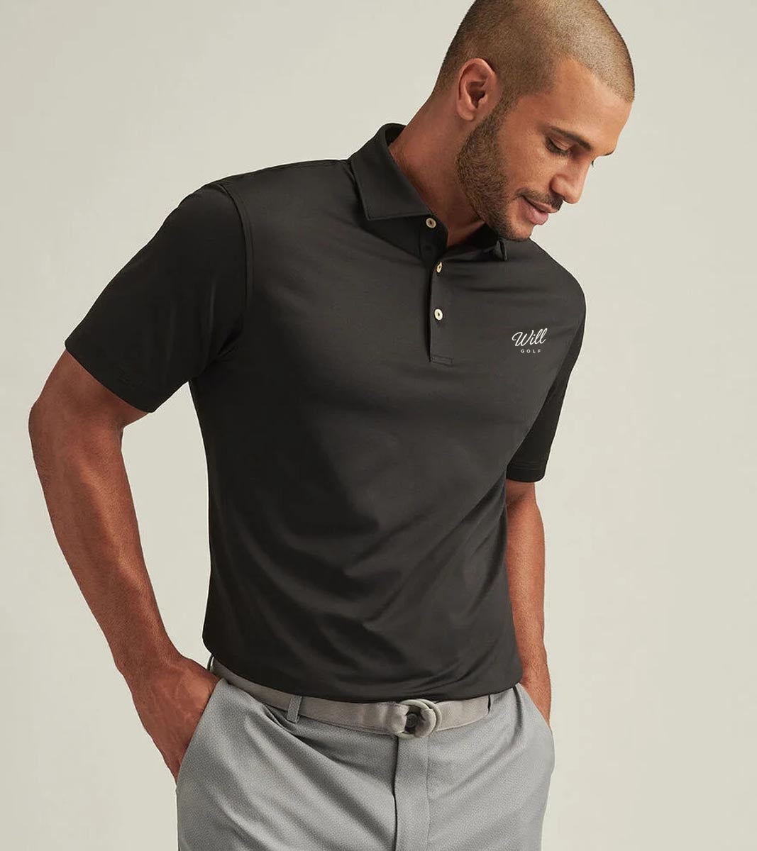 Will Golf Peter Millar Solid Performance Jersey Golf Shirts with script logo on the front left chest
